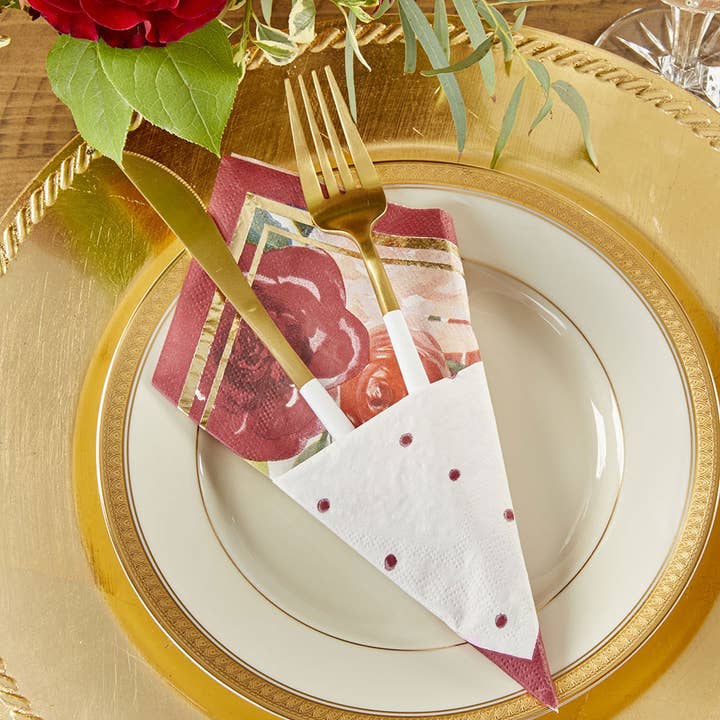 Kate Aspen - Wholesale Disposable Napkin - Burgundy Blush Floral 2 Ply Paper Napkins (Set of 30)
