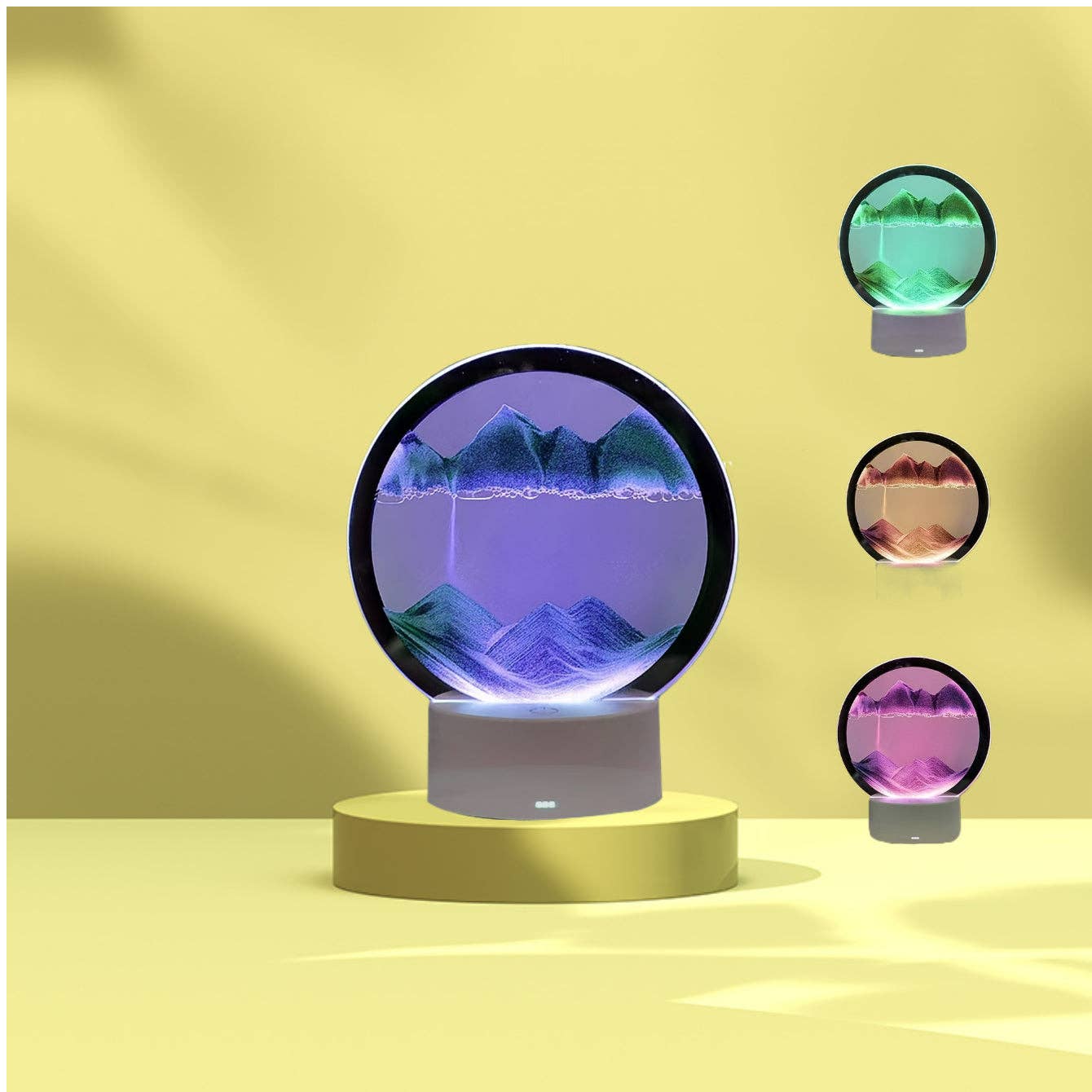 Modpopdeco - Vente Lampes d'appoint/de bureau - Lampe de bureau moderne à LED avec sable mouvant, luminosité réglable, veilleuse 3D paysage pour chambre, alimentée par USB, design de minuterie en verre, lampe décorative dimmable.0