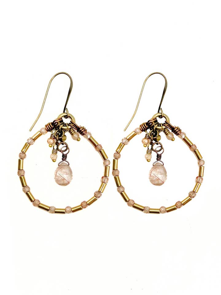 Champagne Quartz & Copper Rutile Hoop Earrings, E273 for wholesale by Lock and Key
