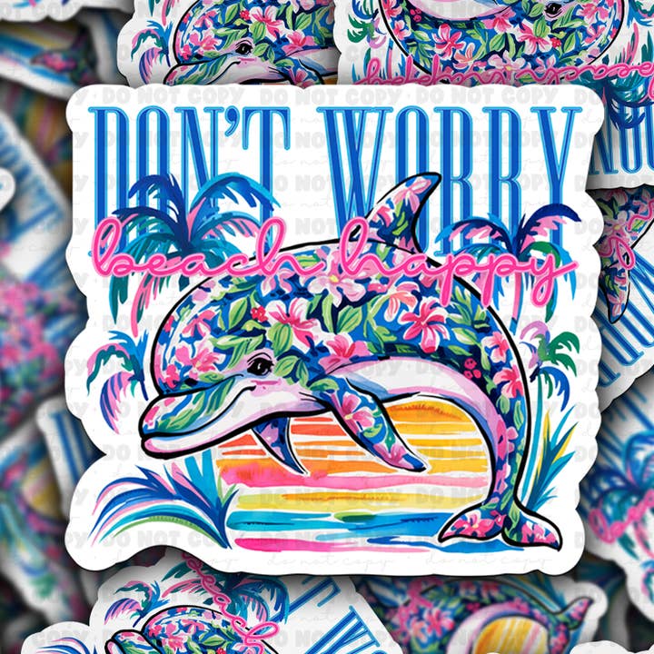 DC 1820 - Não se preocupe praia feliz Autocolante Recortado por atacado de It's Transfer Time