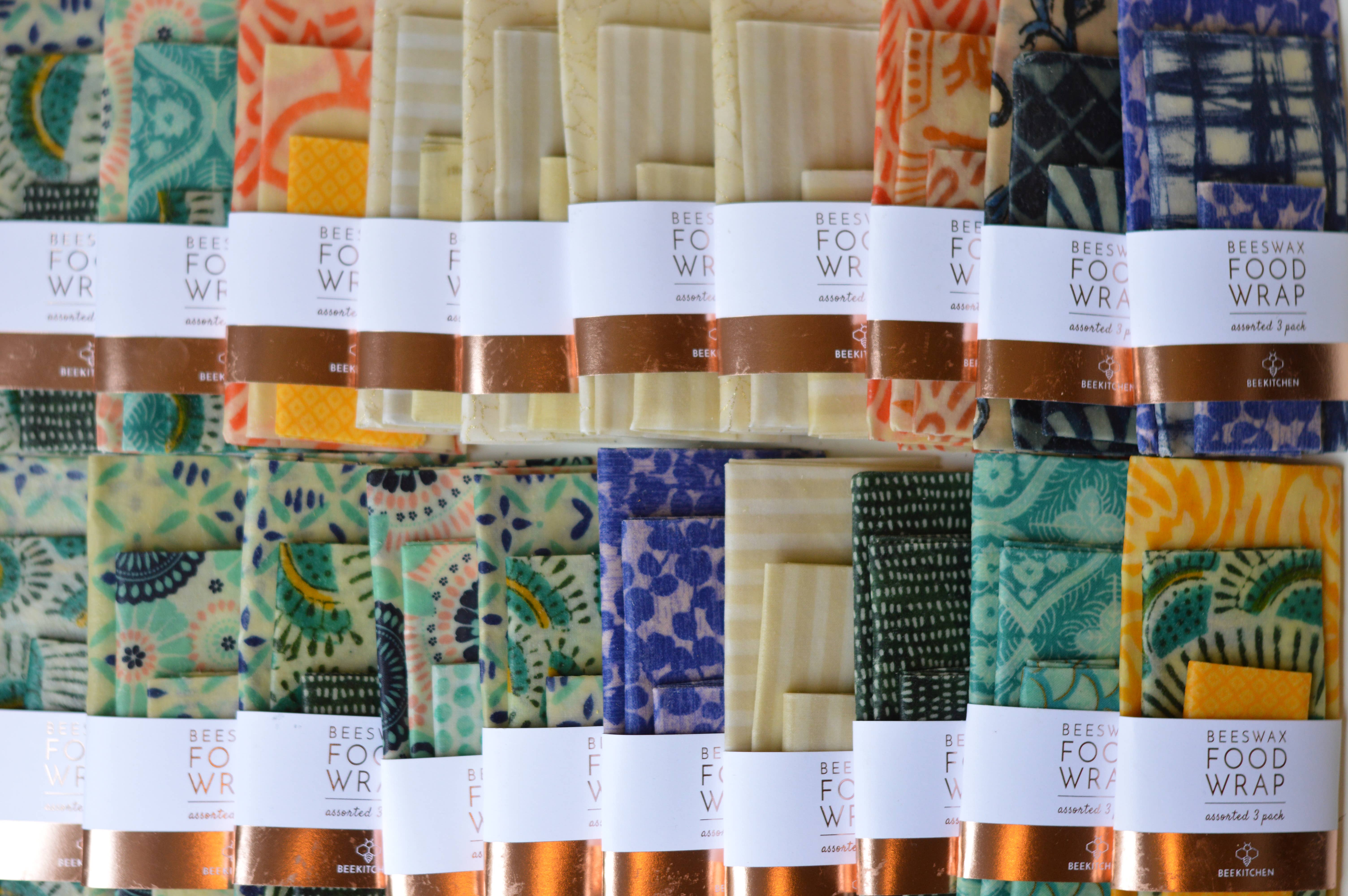 Bee Kitchen - Venta al por mayor Bolsa/envoltorio de alimentos - (paquete de 3) Envoltura de alimentos de cera de abeja con patrones surtidos3