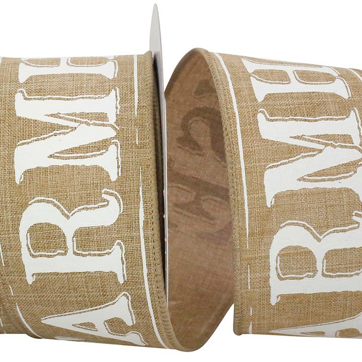 RELIANT RIBBON - Wholesale Ribbon - Gift Wrapping - Farmhouse Words Linen Wired Edge, 2-1/2 In, 10 Yards0