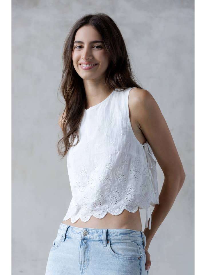JT7661- WHITE EYELET CROP TOP for wholesale on Faire