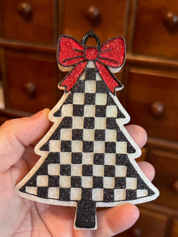 Check Tree with Red bow Car Air Freshener Freshie for wholesale by Freshie Frenzy