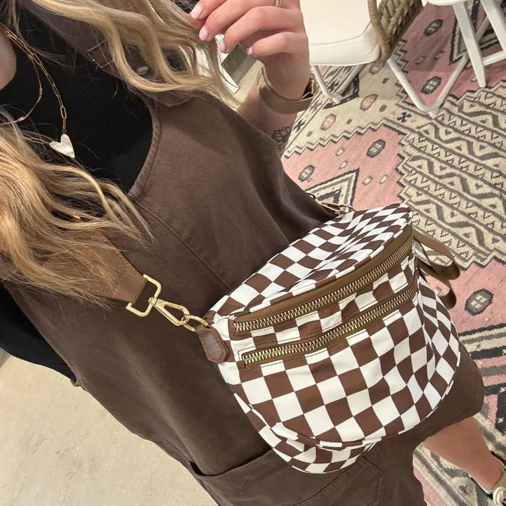 Kaydee Lynn LLC - Wholesale Belt Bag - Women's - Checkered Double Zip Nylon Bag