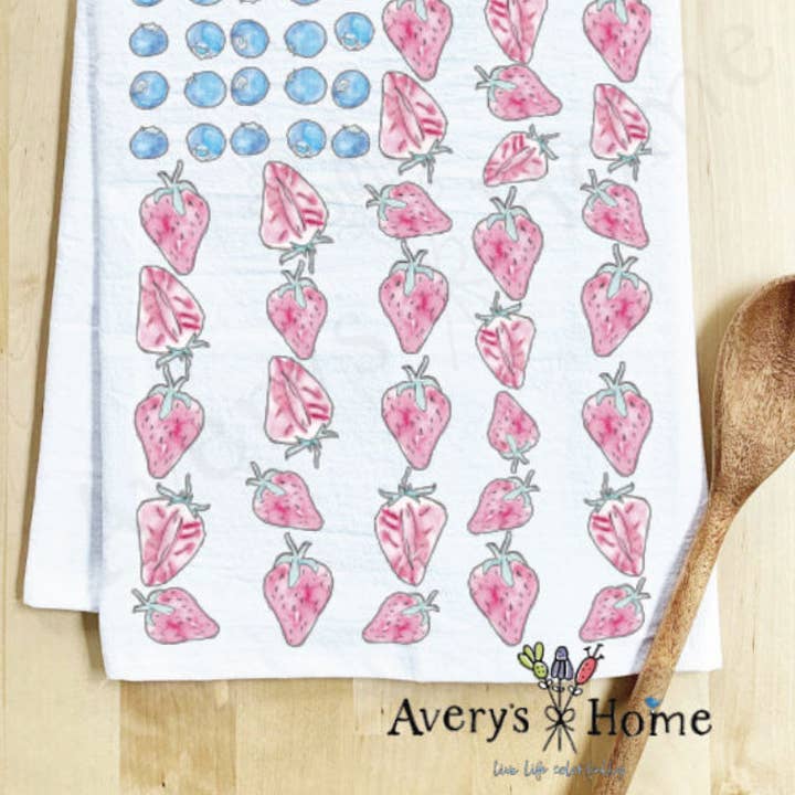 American Flag With Berries Patriotic Tea Towel for wholesale by Avery's Home
