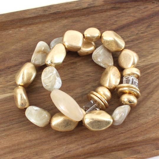 B24082 2 Row Pebble Beads Stretch Bracelet for wholesale by Pretty Persuasions