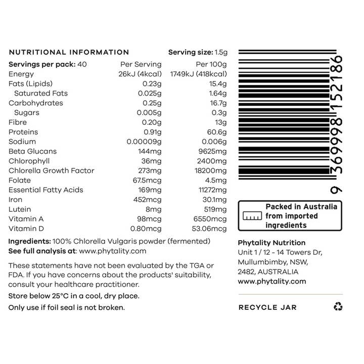 Noble Naturals - Wholesale Protein/Superfood Powder - Fermented Chlorella Powder 120g