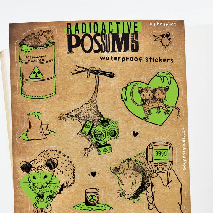 BoyPilot Goods - Wholesale Sticker - Radioactive Possums Sticker Sheet - Waterproof Vinyl0