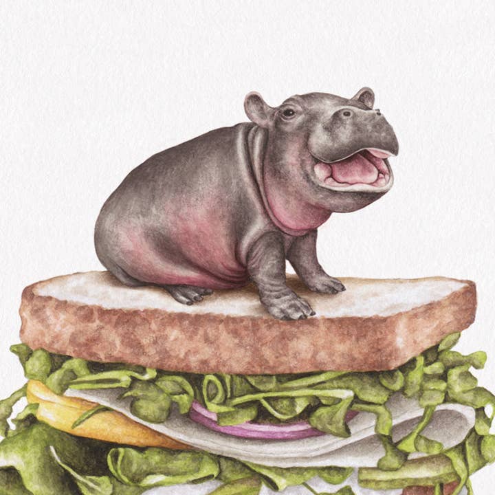 Celebs on Sandwiches - Wholesale Art Print - Moo Deng - Watercolor Print