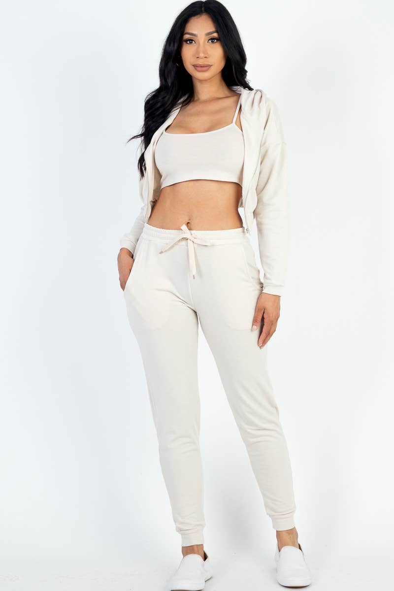 CAPELLA APPAREL - Wholesale Lounge Set - Women's - French Terry Cropped Cami with Zip-up Jacket and Joggers Set15