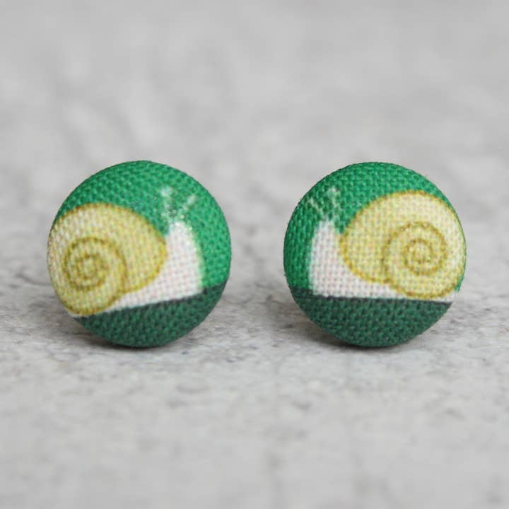 Snail Fabric Button Earrings for wholesale by Rachel O's