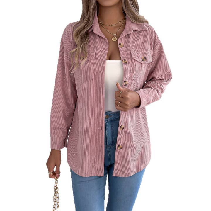 Masyal - Wholesale Shirt Jacket/Shacket - Women's - Autumn Winter Long-Sleeved Corduroy Mid-Length Jacket8