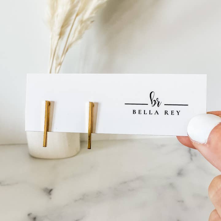 Brincos Paula com barra banhados a ouro - hipoalergénicos por atacado de Bella Rey jewelry