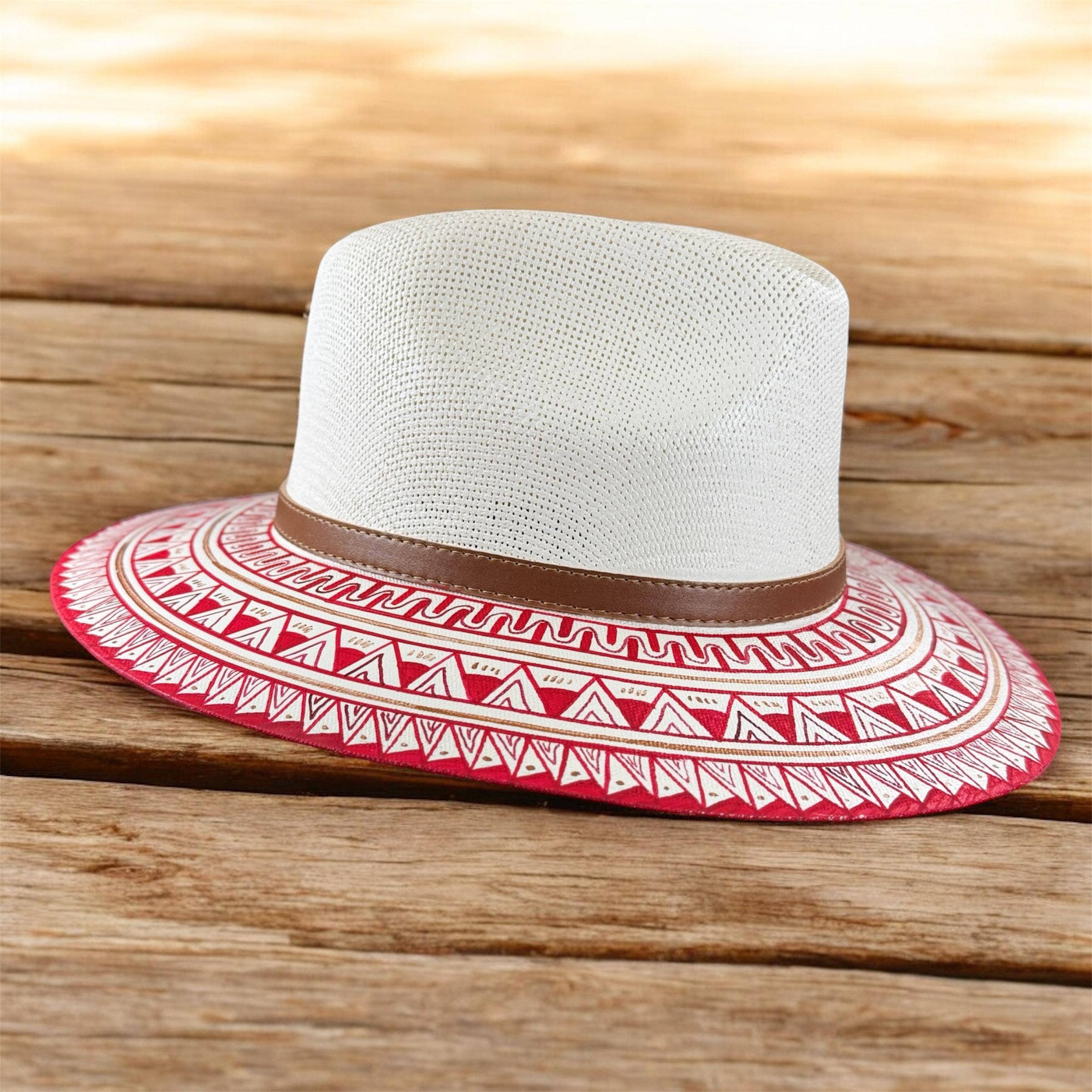 GMCE Global Trading, LLC - Wholesale Straw Hat - Unisex - Premium Detailed Hand-Painted Palm Straw Fedora Hat 14