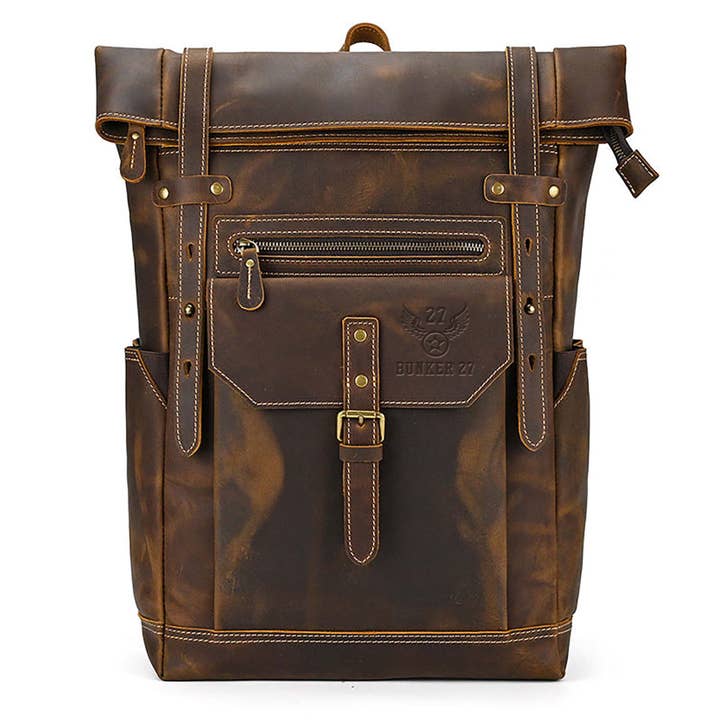 Mochila de Cuero Crazy Horse Vintage para venta al por mayor de Bunker 27