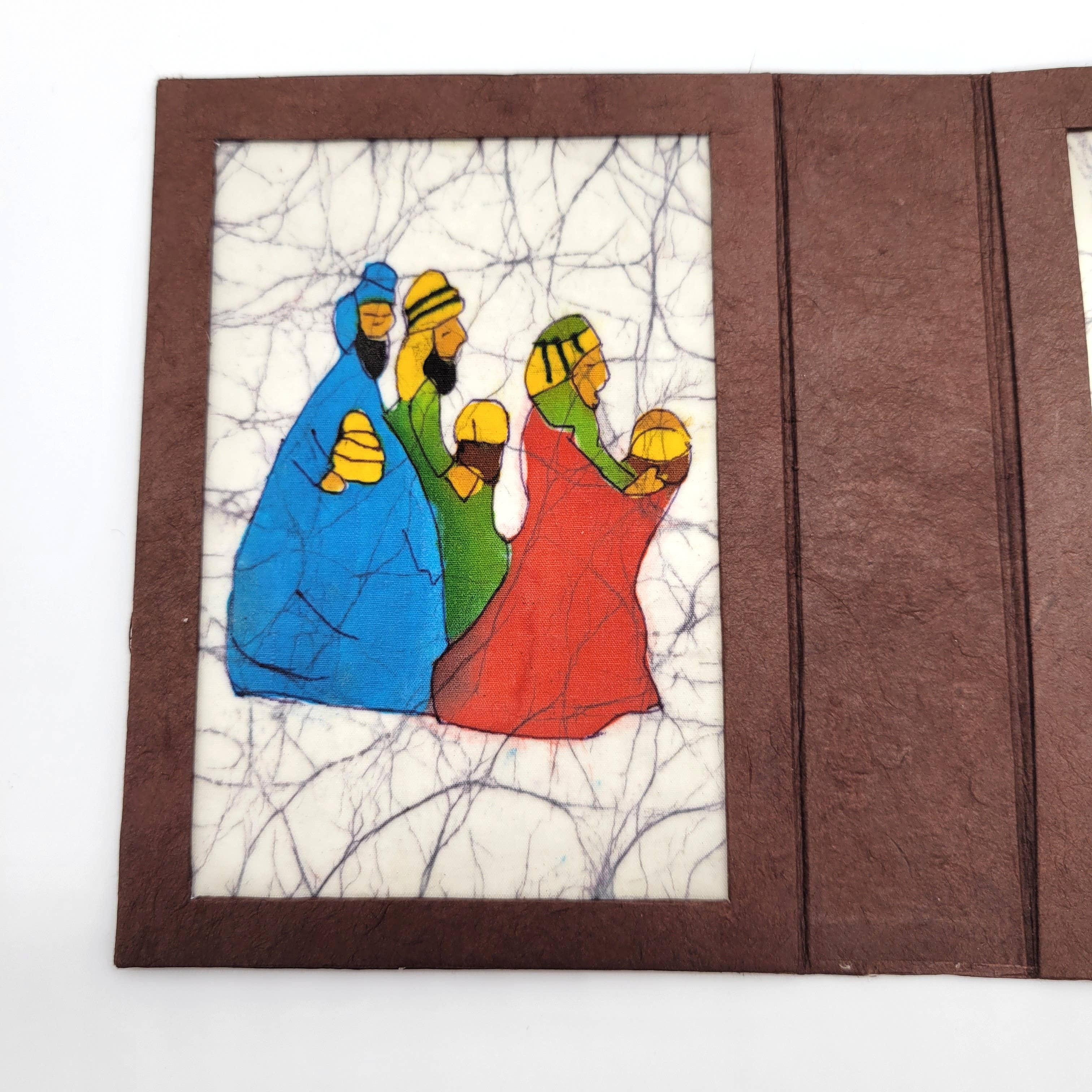 Eclectic Woodchuck – wholesale Nativity scene decor – Batik Nativity Triptych in Paper Mache Box 3