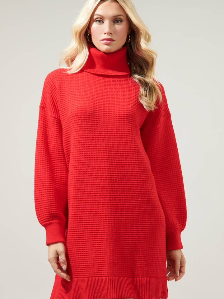 Sugarlips - Vente Robe – femme - Robe-pull col roulé en maille gaufrée Shawnee1