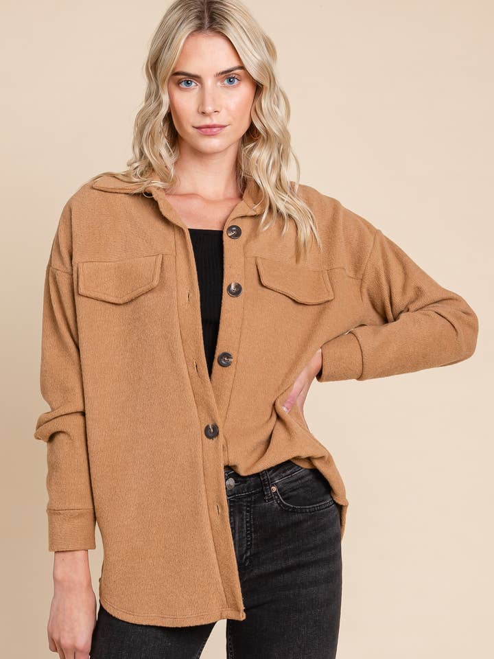 BOMBOM - Wholesale Shirt Jacket/Shacket - Women's - TL1886 SOLID KNIT SHACKET