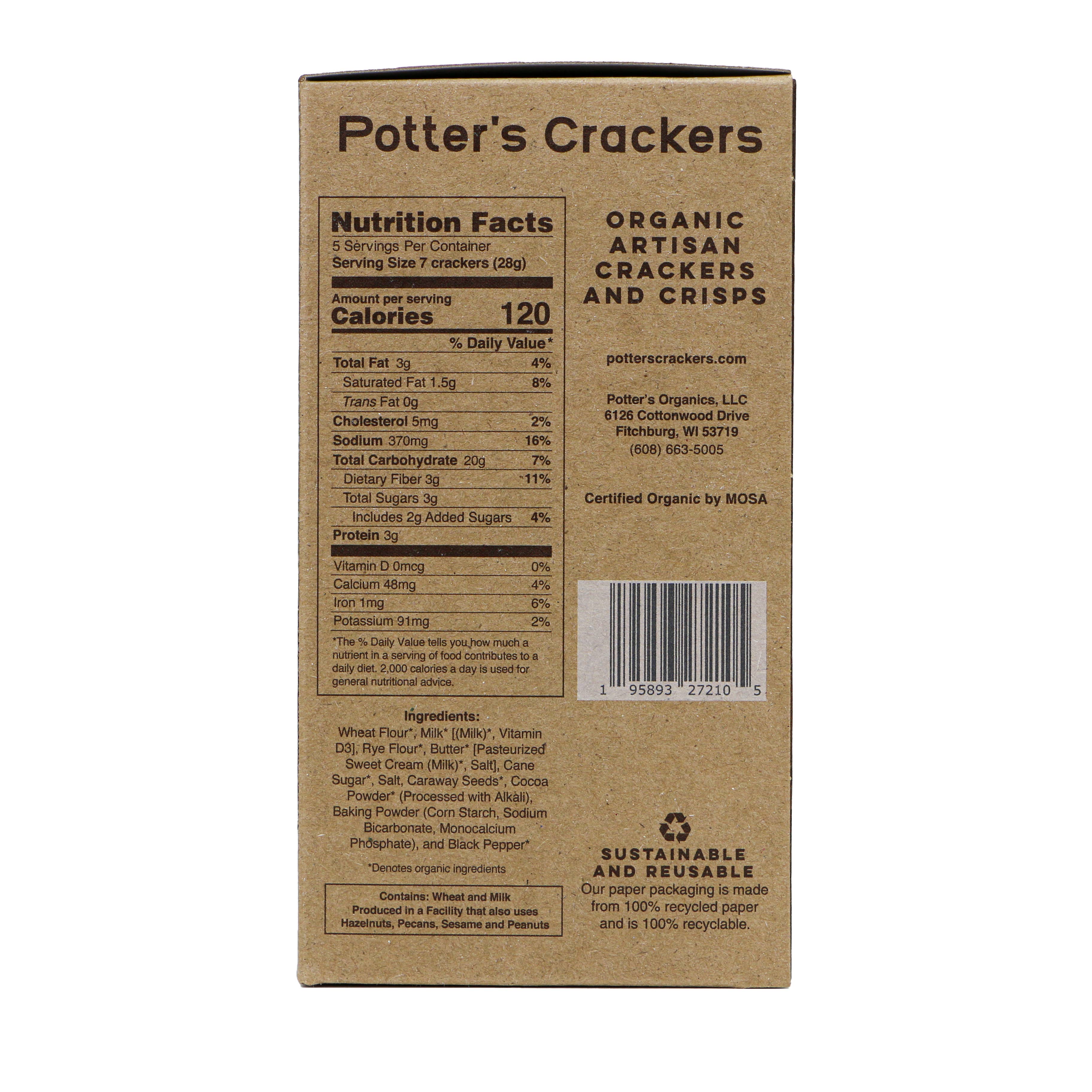 Potter’s Crackers – wholesale Crackers – Potter's Crackers Organic Wisconsin Rye Crackers - 5 oz3