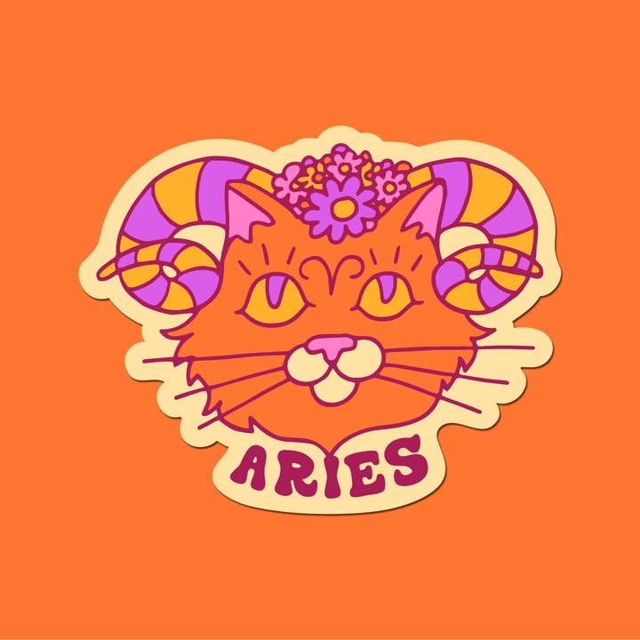 Zodiac Aries Astrology Cat Sticker for wholesale by Claire Morales