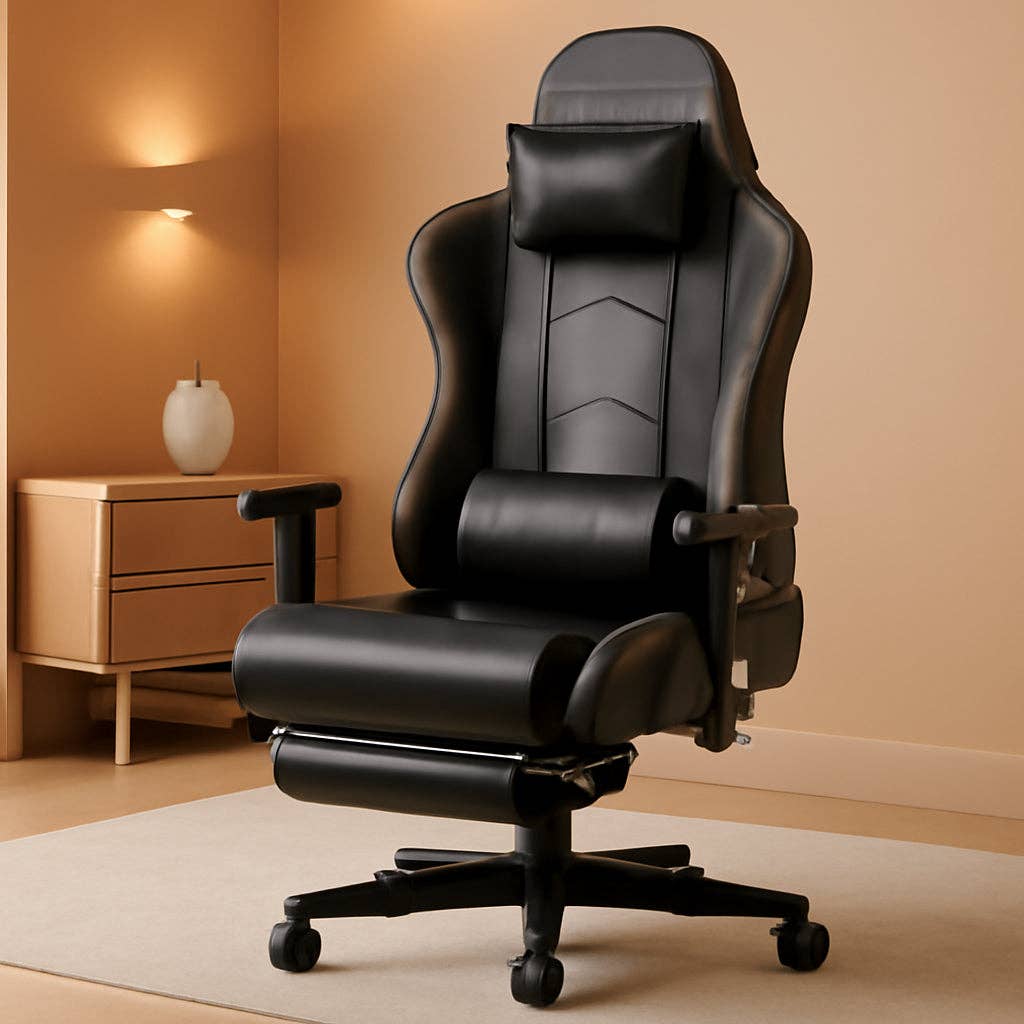 Black Gaming Chair With Footrest And Speakers Ergonomic Design for wholesale on Faire0