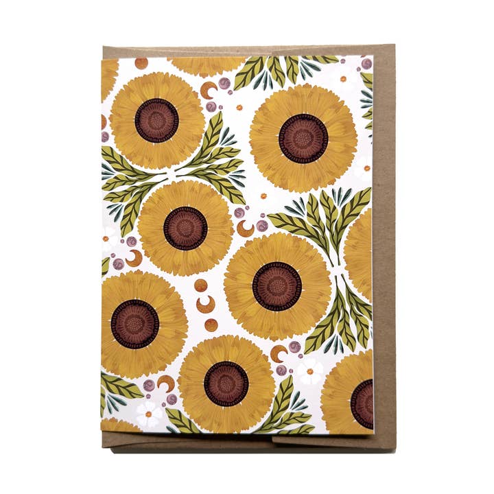 Sunflower Patterned Blank Everyday Greeting Card for wholesale by Kristin Heldt Art