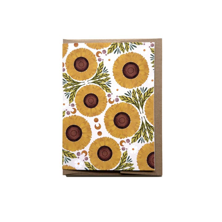 Sunflower Patterned Blank Everyday Greeting Card for wholesale by Kristin Heldt Art