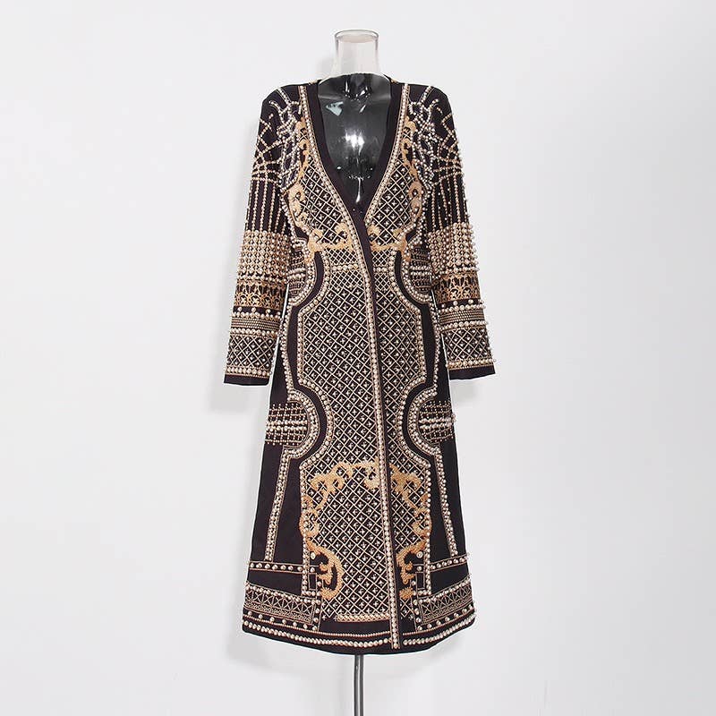 Color as pictures CT95 Beaded V-Neck Long-Sleeve Trench Coat for Women for wholesale on Faire2