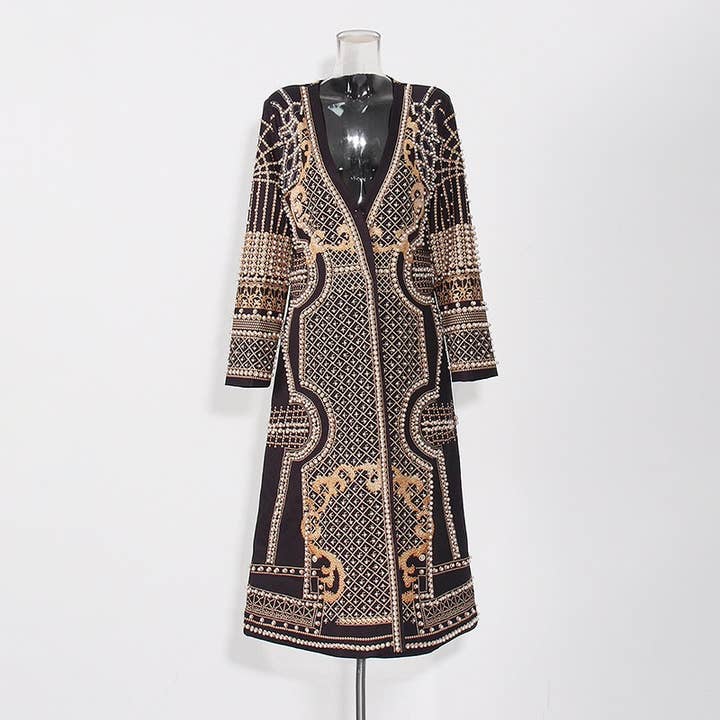 Color as pictures CT95 Beaded V-Neck Long-Sleeve Trench Coat for Women for wholesale on Faire2