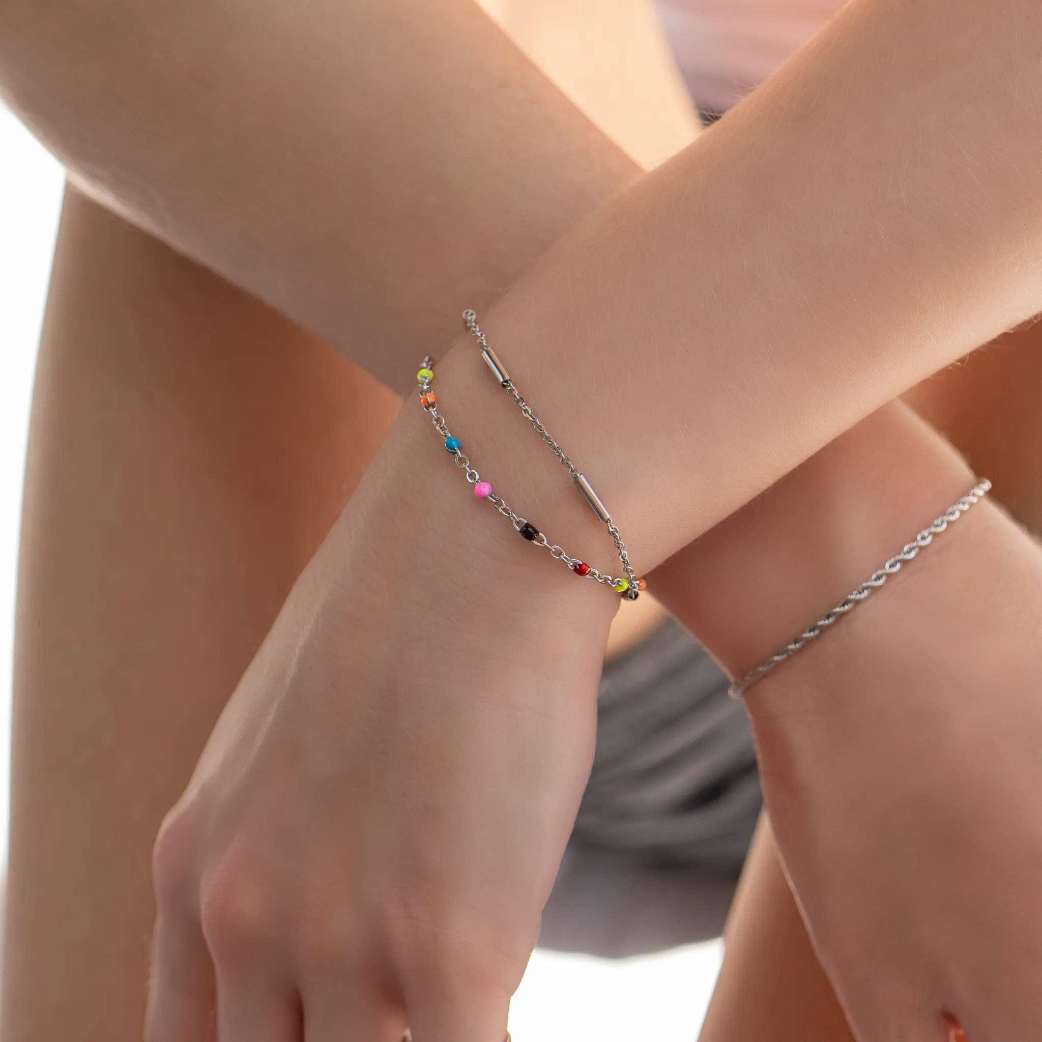 WJW - Wholesale Link & Chain Bracelet - 18K Gold PVD Stainless Steel Satellite Bar Chain Bracelet10