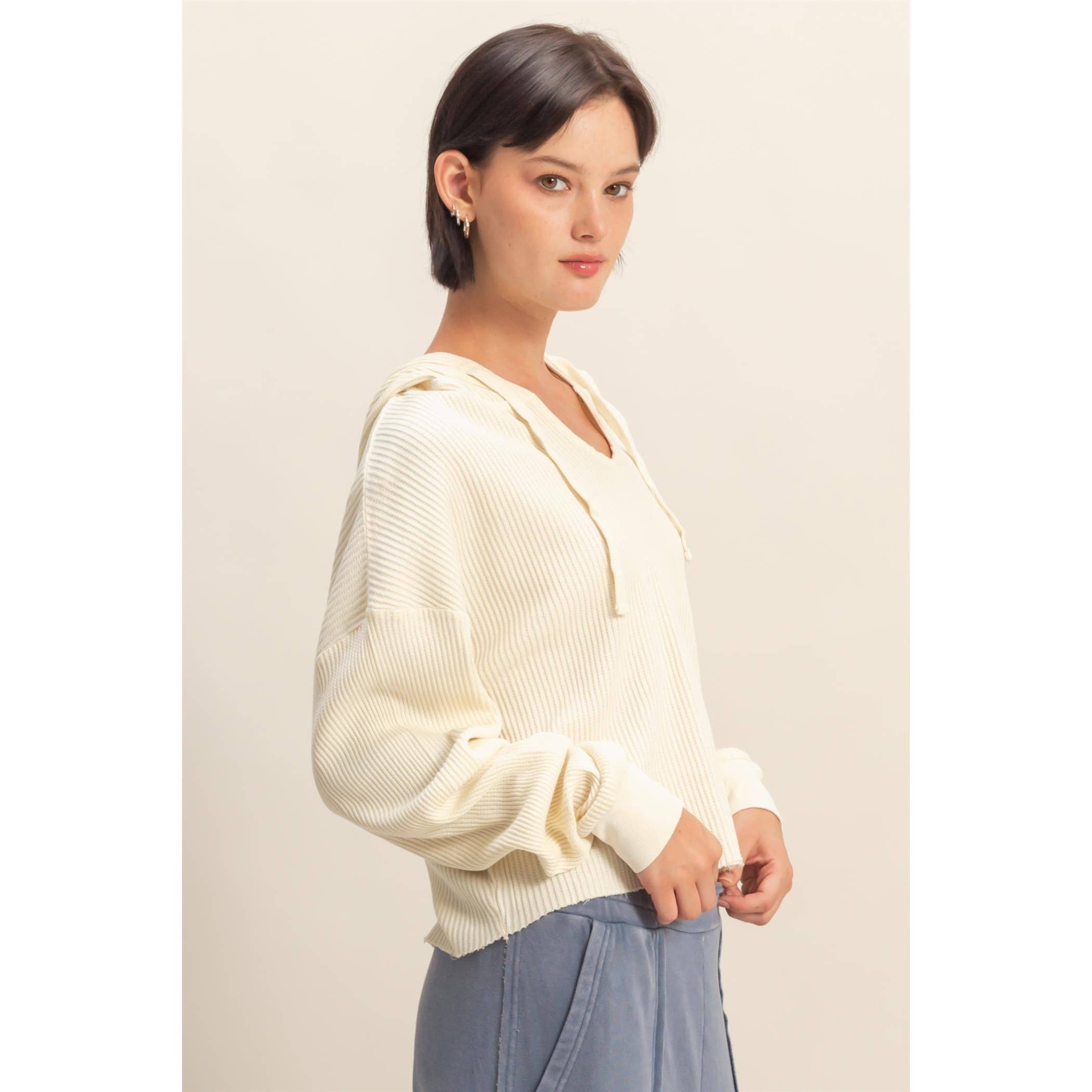 HYFVE – Hoodie – Mulher por atacado – Hoodie de Malha Waffle Cropped com Lavagem Mineral21