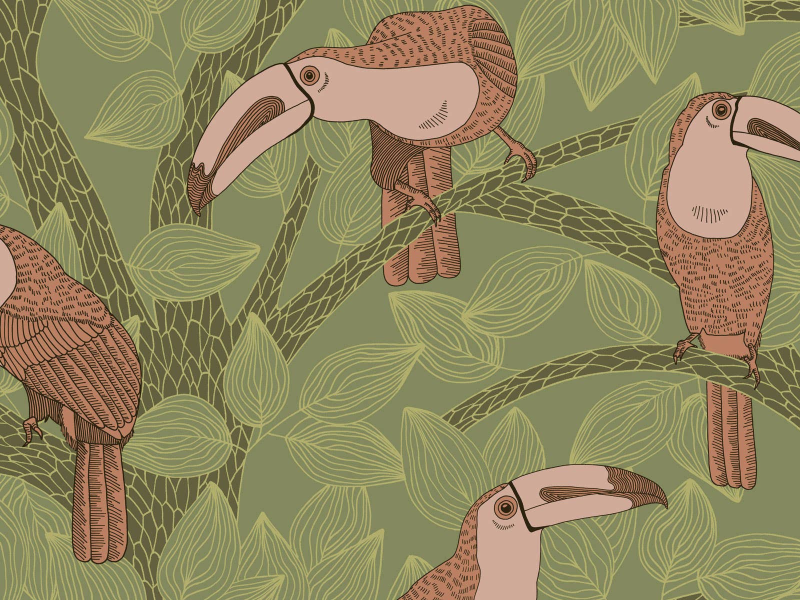 Le Grand Cirque - Wholesale Wallpaper - Toucans Self-Adhesive Vinyl Wallpaper 80 x 255 cm Light Green2