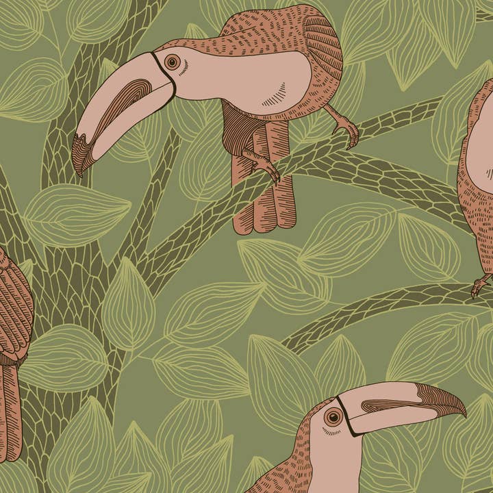 Le Grand Cirque - Wholesale Wallpaper - Toucans Self-Adhesive Vinyl Wallpaper 80 x 255 cm Light Green2