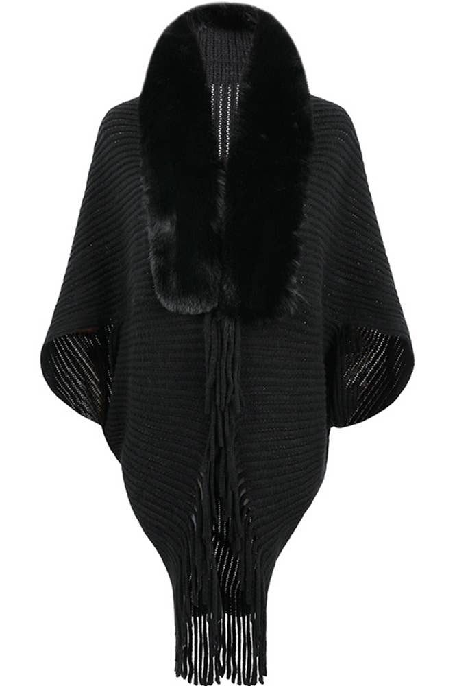 UNISHE - Wholesale Cape - Women's - Plain Fleece Tassle Knitting Cape MMY1492