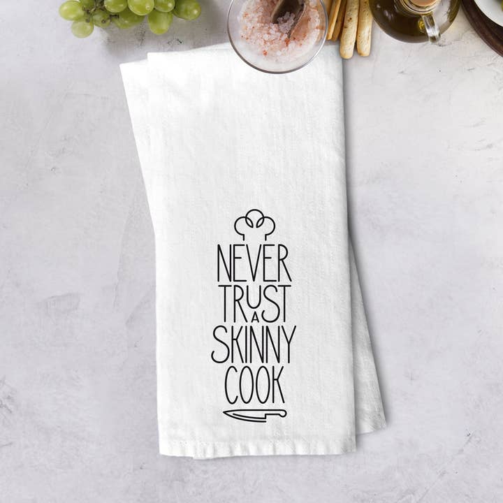 Toalha de cozinha nunca confie em um cozinheiro magro por atacado de Potter's Printing