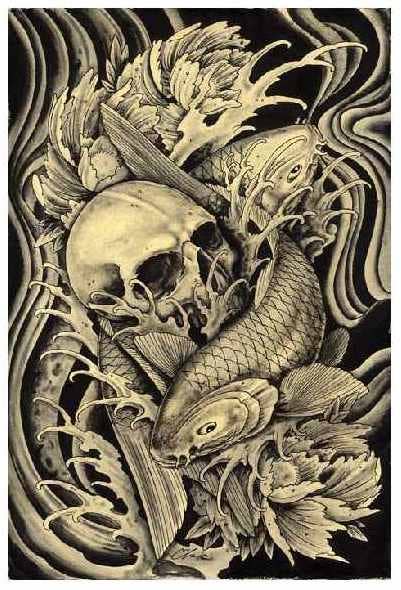Black Market Art - Wholesale Art Print - Koi & Skull - Art Print0