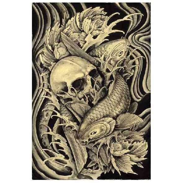 Black Market Art - Wholesale Art Print - Koi & Skull - Art Print