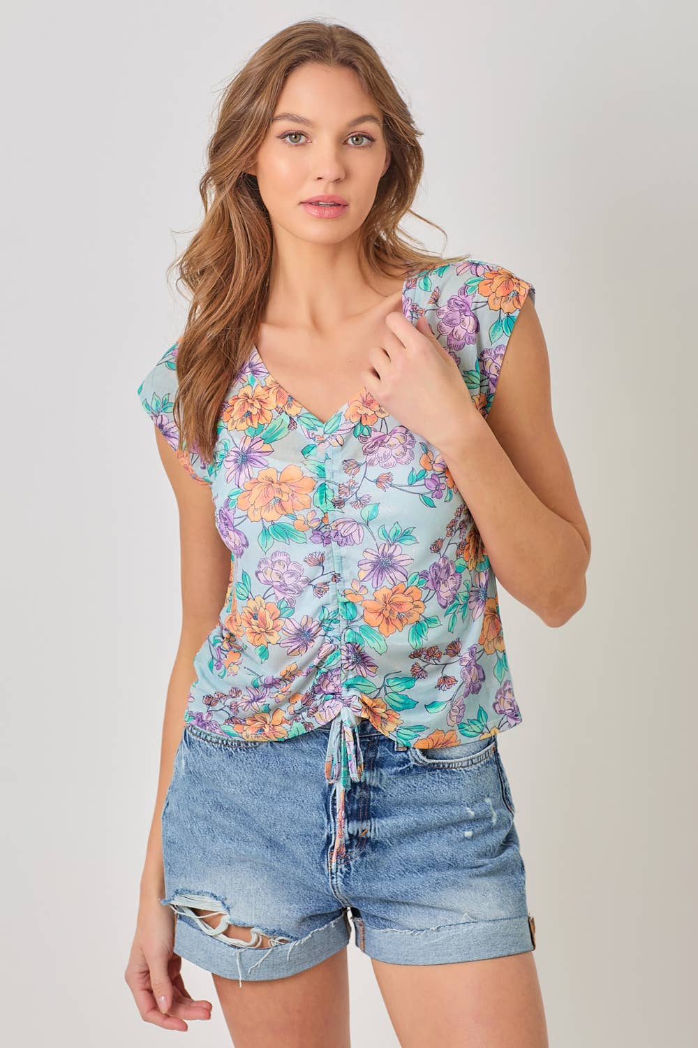 Mystree - Wholesale Blouse - Women's - 61049 Front String Detailed Printed Mesh Top9