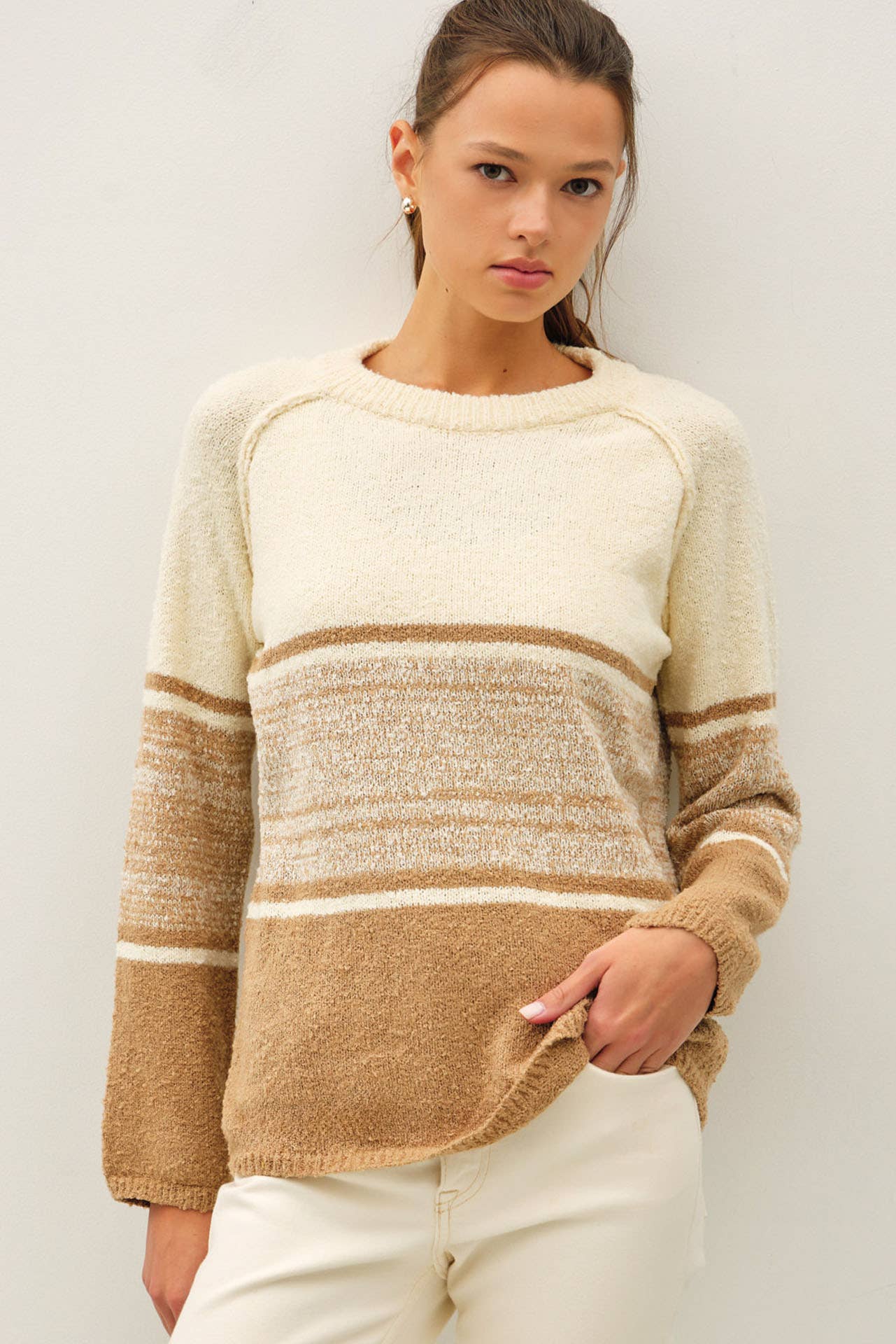 Be Cool - Wholesale Knit Sweater - Women's - SOFT FLUFFY SWEATER WITH STRIPE GRADIENT DESIGN 5