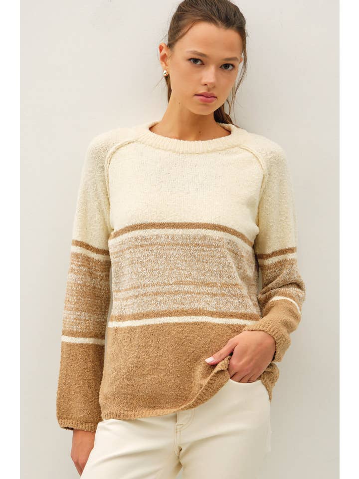 Be Cool - Wholesale Knit Sweater - Women's - SOFT FLUFFY SWEATER WITH STRIPE GRADIENT DESIGN 5