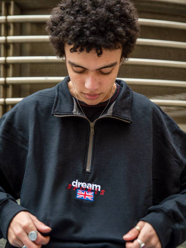 Sweatshirt com fecho de correr em preto com bordado de sonho desportivo por atacado de Dream But Do Not Sleep