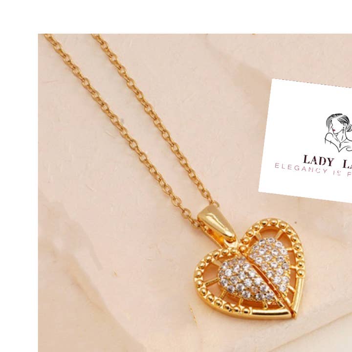 Halsband med hänge i form av ett delat hjärta i guld för wholesale av Ladylande