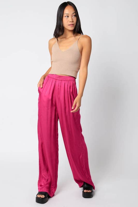 Olivaceous - Wholesale Pants - Women's - Satin Wide Pants7