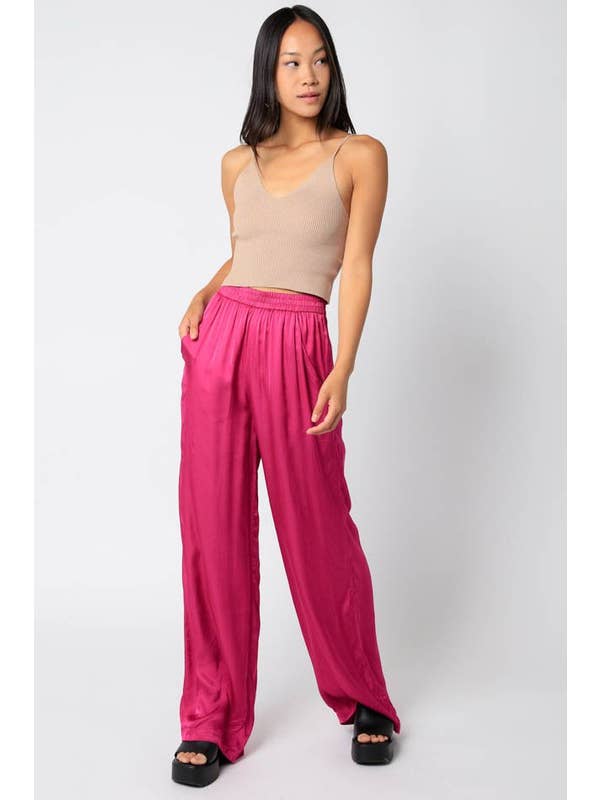 Olivaceous - Wholesale Pants - Women's - Satin Wide Pants7