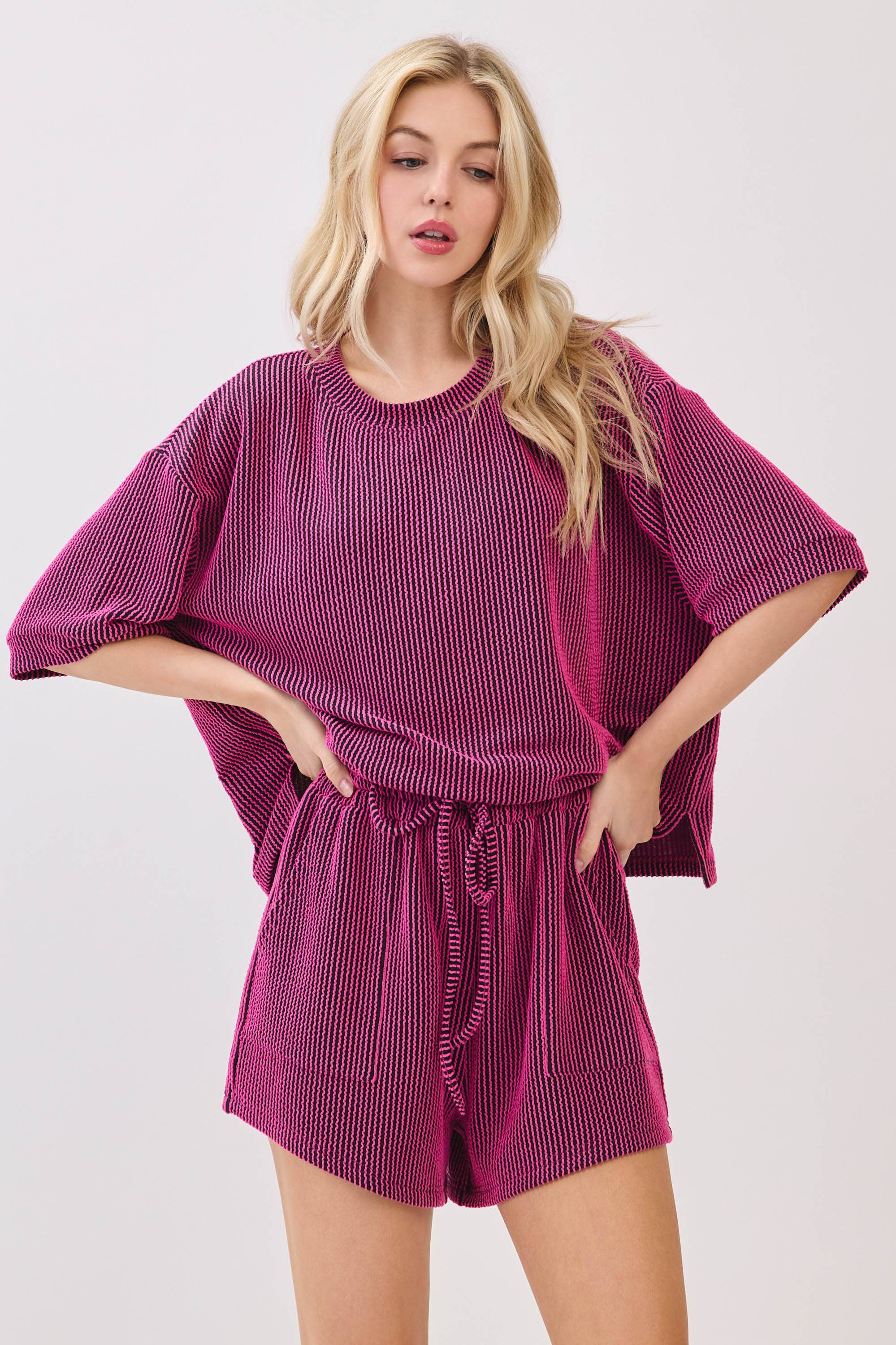 Sewn and Seen - Wholesale Lounge Set - Women's - RIBBED ROUND NECK TOP AND SHORTS SET44