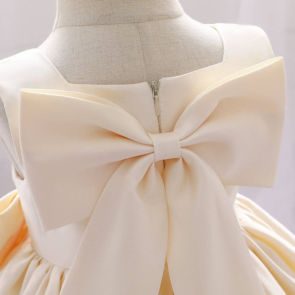 MyKids-USA® - Wholesale Dress - Baby - Baby Girl Solid Color Bow Patched Design Sleeveless Western Style Satin Dress12