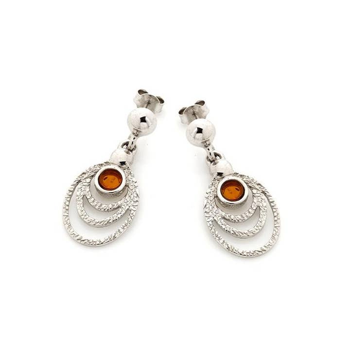 Boucles d'oreilles oeil de paon ambre cognac, argent pour la vente par OPALOOK France