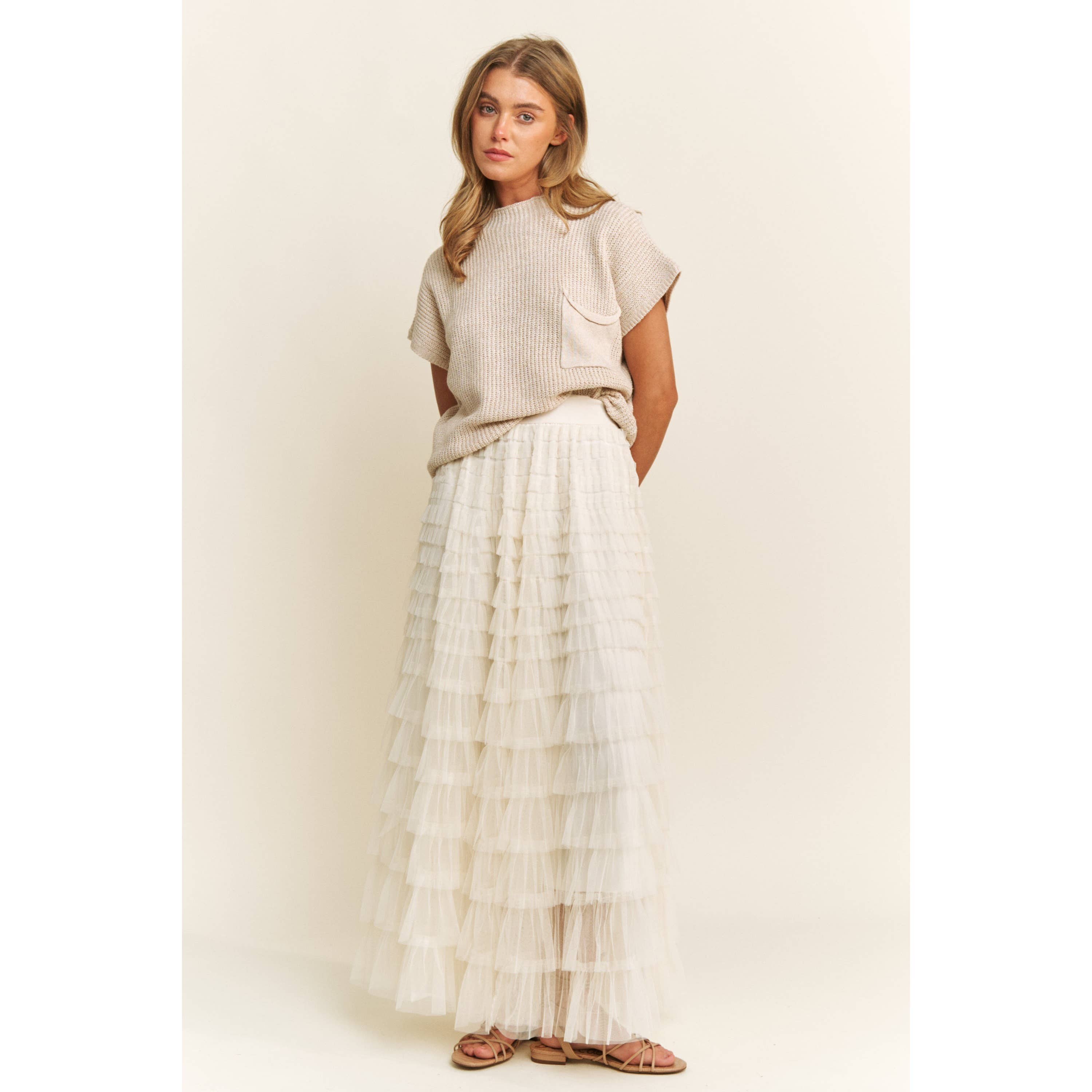 Sweet Generis - Wholesale Skirt - Women's - CASCADING TULLE MESH TIERED MAX SKIRT1