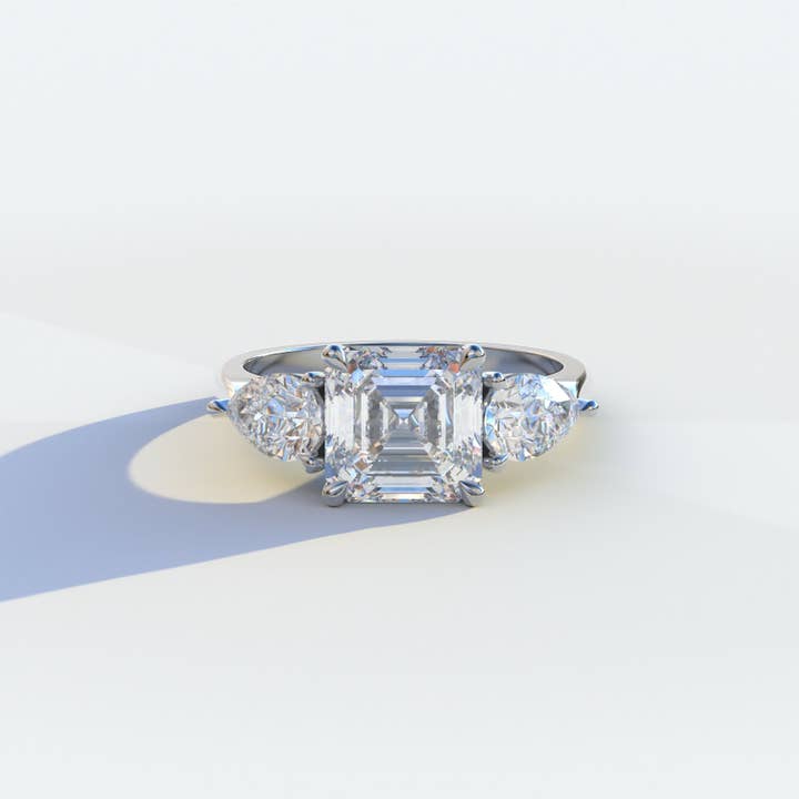 3 Ct E/VVS Asscher Cut Lab Diamond In 3 Stones Claw Prongs Setting Ring - Luminous for wholesale by Mohana Jewels - Luxury